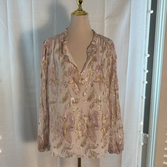 Lilly Pulitzer Metallic Silk Blend Floral Blouse XL - Picture 8 of 8